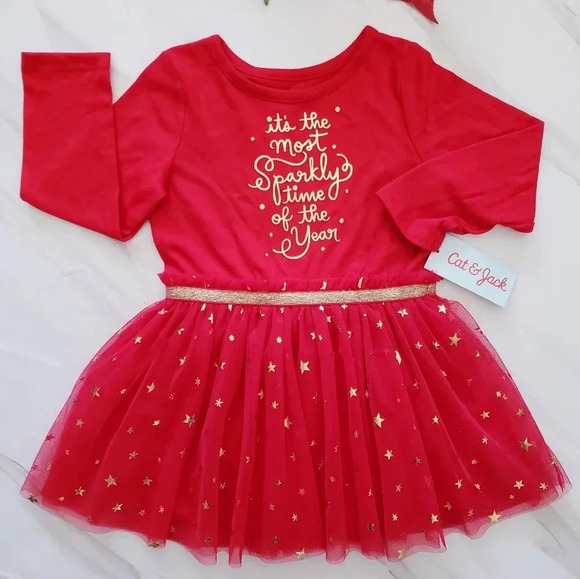 Cat & Jack Other - Cat And Jack Red Dress Tulle Skirt Holiday 2 T